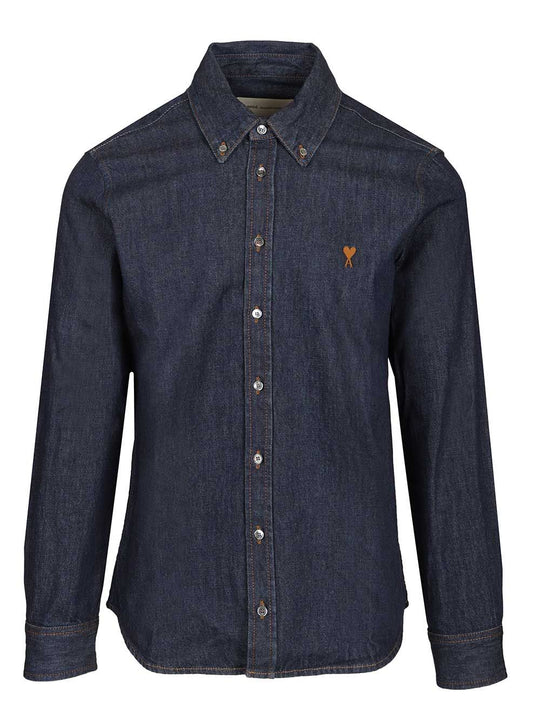 Contrasted Ami De Coeur Shirt Raw Indigo Light Denim Shirts Blue