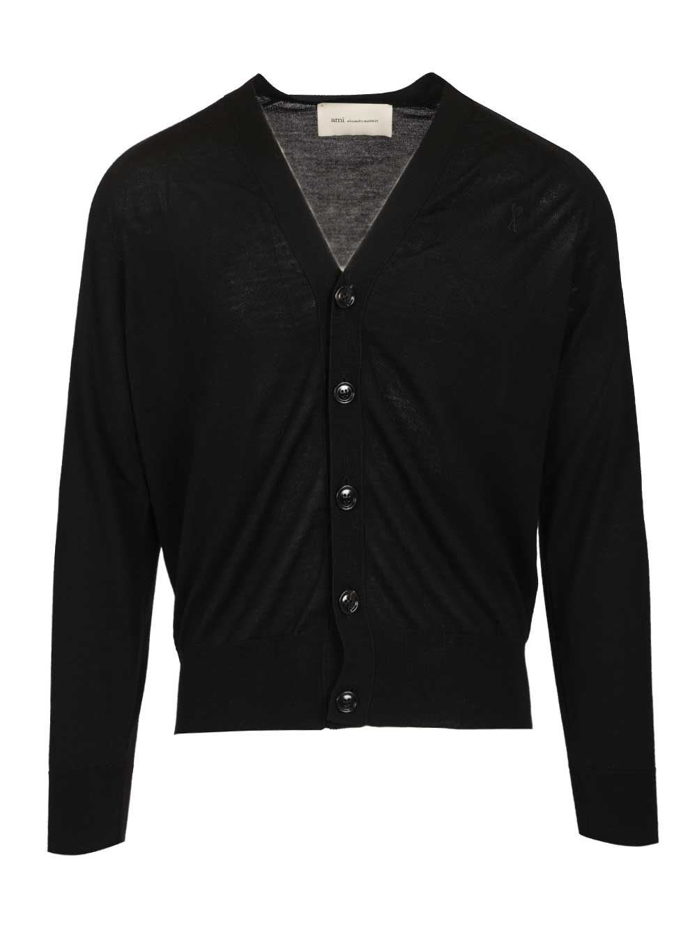 Ami Ami Paris V-Neck Wool Cardigan Knitwear - Black | a088dd946d662eb46dac0944477f7d0a016ae31a