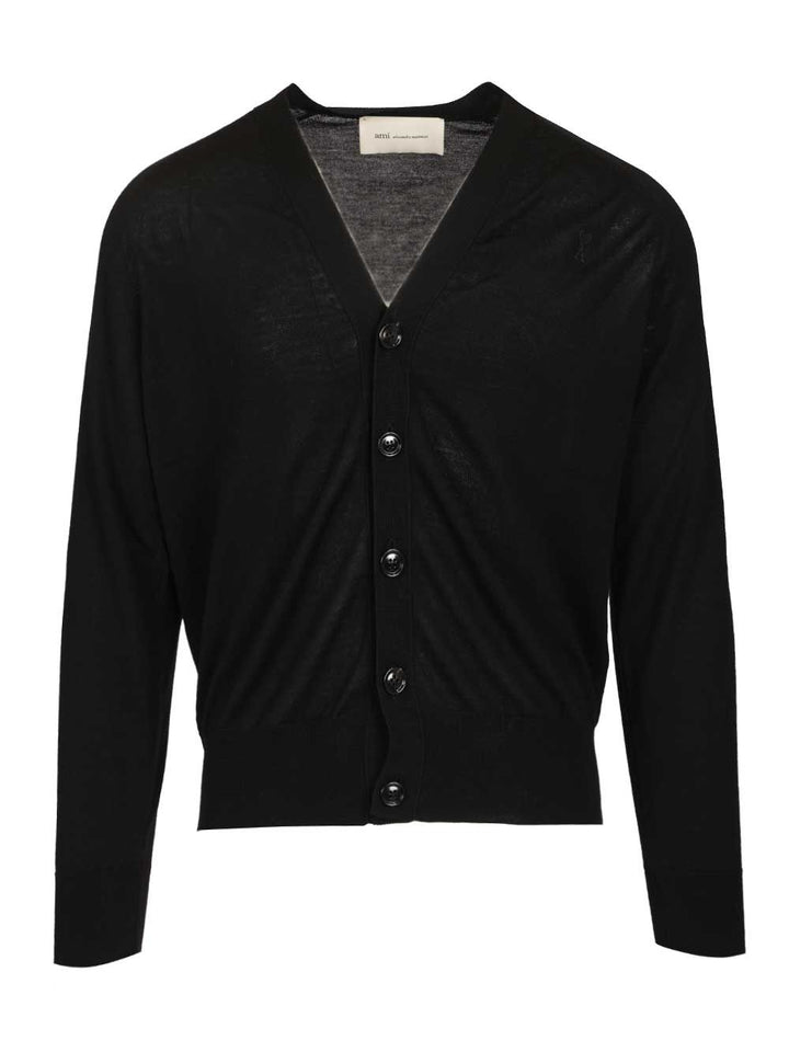 Ami Ami Paris V-Neck Wool Cardigan Knitwear - Black | a088dd946d662eb46dac0944477f7d0a016ae31a