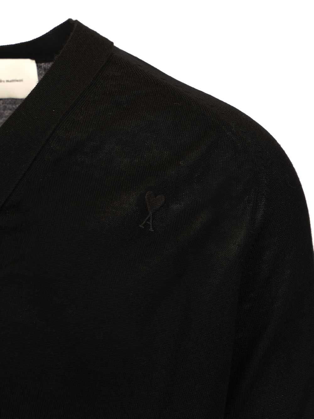 Ami Ami Paris V-Neck Wool Cardigan Knitwear - Black | 5f840fb29ff5f5a8b2796db1fc226eb0c09e667b