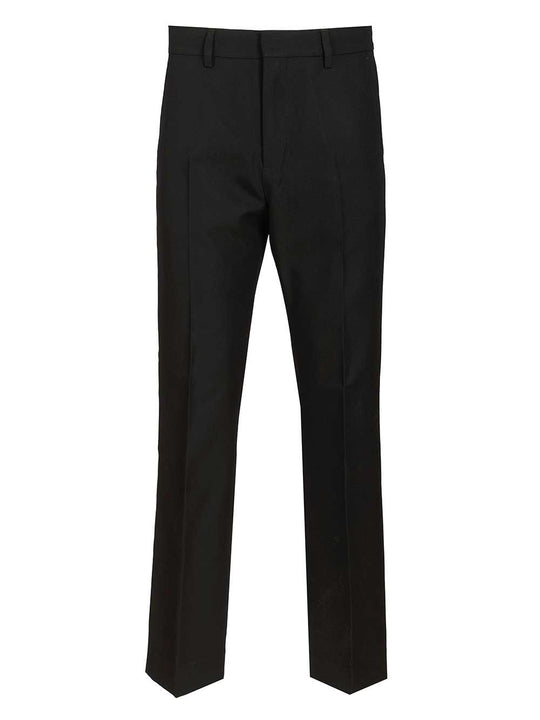 Straight Wool Canvas Trousers Black