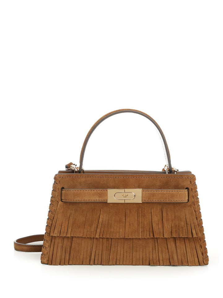 Tory Burch Lee Radziwill Petite Suede Fringe Mini Top Handle Handbags - Brown | f4c3ac708750d4886a6039a2267f511daa346e8a