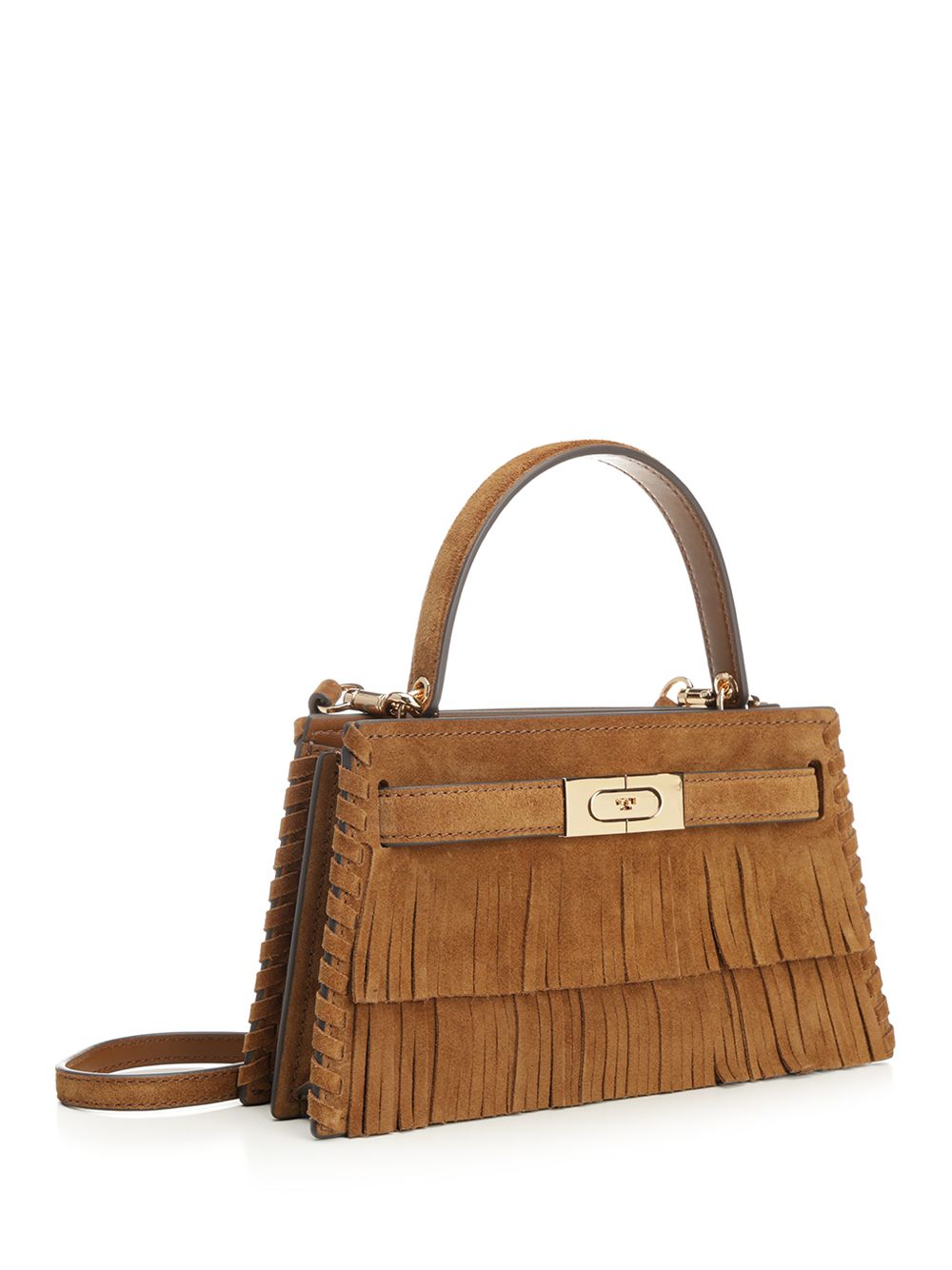 Tory Burch Lee Radziwill Petite Suede Fringe Mini Top Handle Handbags - Brown | 3960bcd88223050ad9822f57a2c828b56f94b0b1