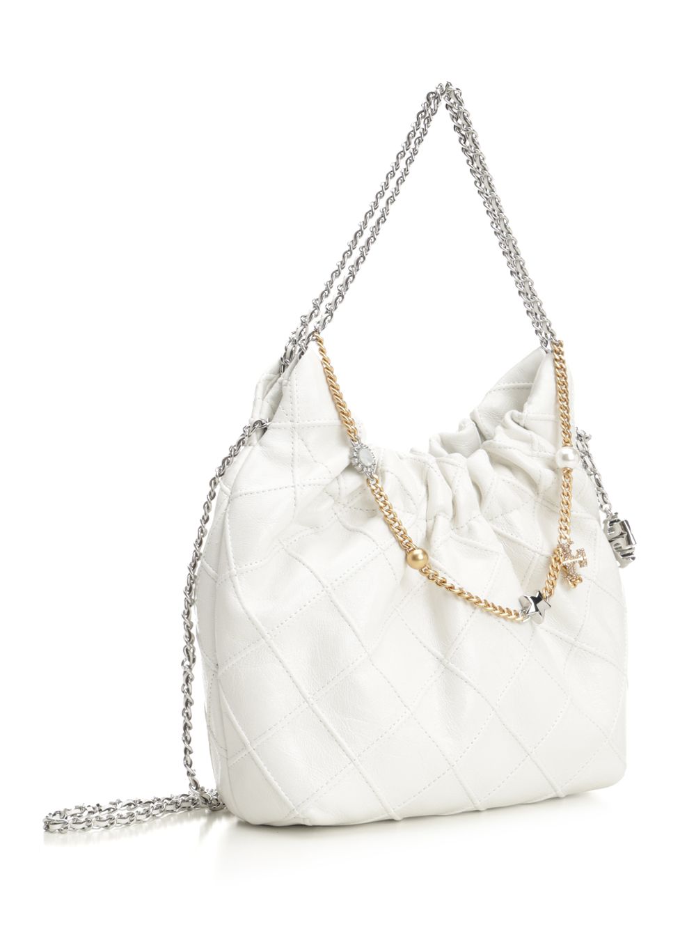 Tory Burch Fleming Distressed Mini Hobo Bag Shoulder Bags - White | 3a962884e94678bfbffddb8ad0edfa5dc2c1833a