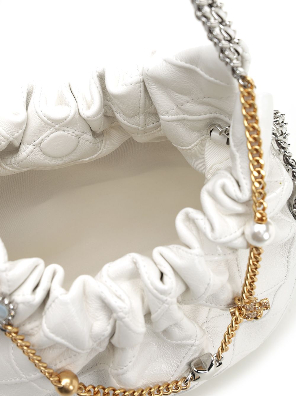 Tory Burch Fleming Distressed Mini Hobo Bag Shoulder Bags - White | 7a8999efcace4b14ca9f49d58d4b6143214be8c0