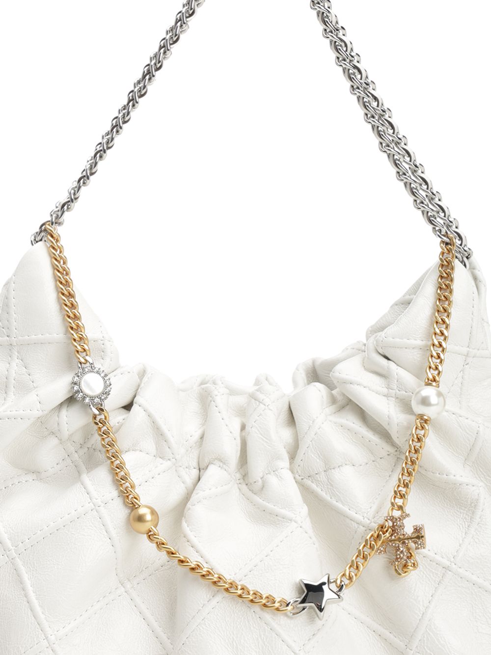 Tory Burch Fleming Distressed Mini Hobo Bag Shoulder Bags - White | 8ba1d21bd4794ea6d852fc63d6cd2fe48169dc66