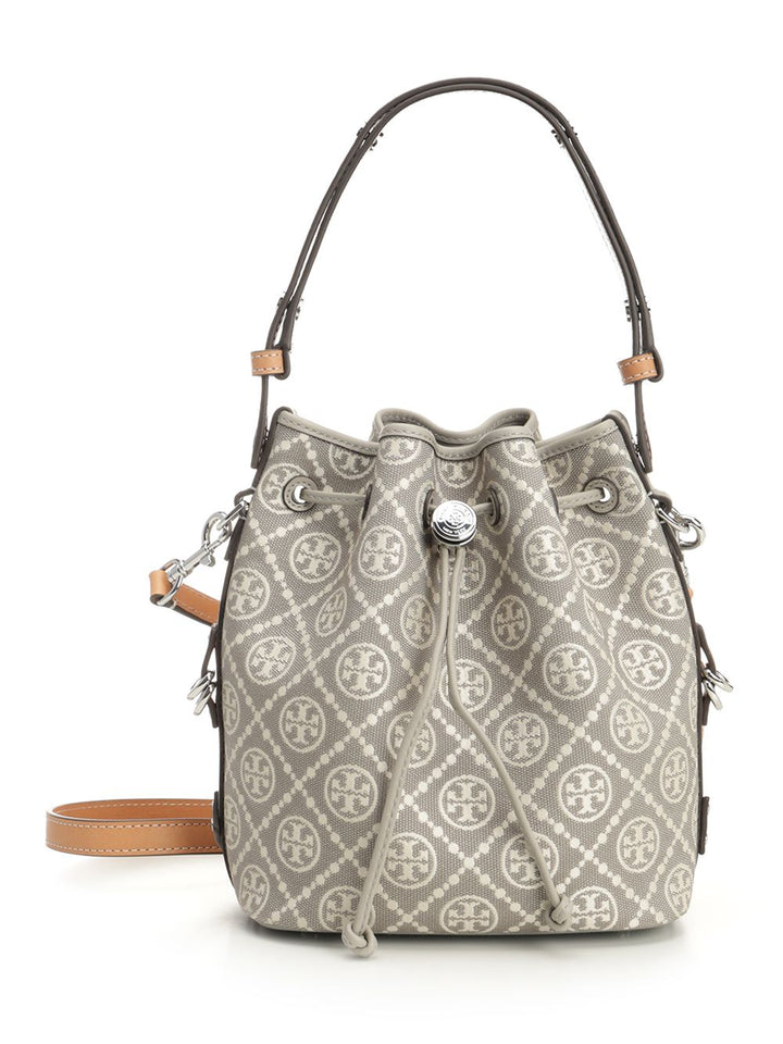 Tory Burch T Monogram Utility Bucket Bag Crossbody Bags - Grey | 406862e1dacc06ba7a1254ff017e943210143d8f