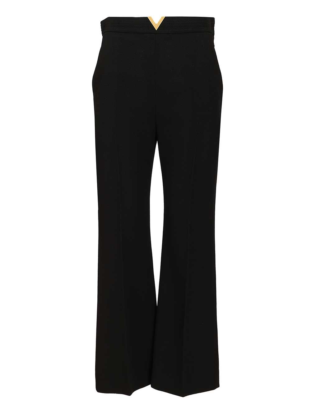 Valentino Garavani Vlogo Regular  In Wool Crepe Trousers - Black | ca8dd2c53216c8908bb9e53a6582a3b56a1c4de2