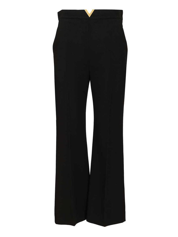 Valentino Garavani Vlogo Regular  In Wool Crepe Trousers - Black | ca8dd2c53216c8908bb9e53a6582a3b56a1c4de2