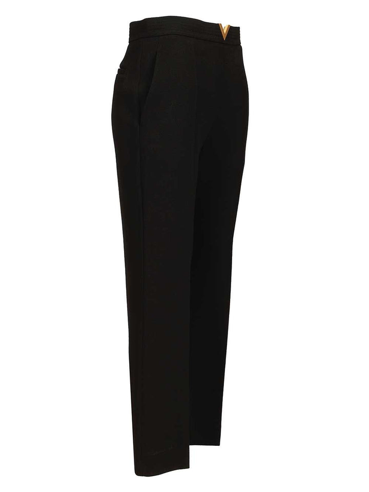 Valentino Garavani Vlogo Regular  In Wool Crepe Trousers - Black | 0f86283f43721c095d4036d4ab3fbeef8b05325b