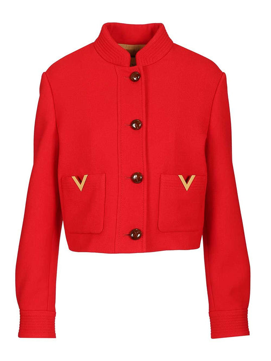 Peacoat In Drill Double With V Gold Knitwear Red