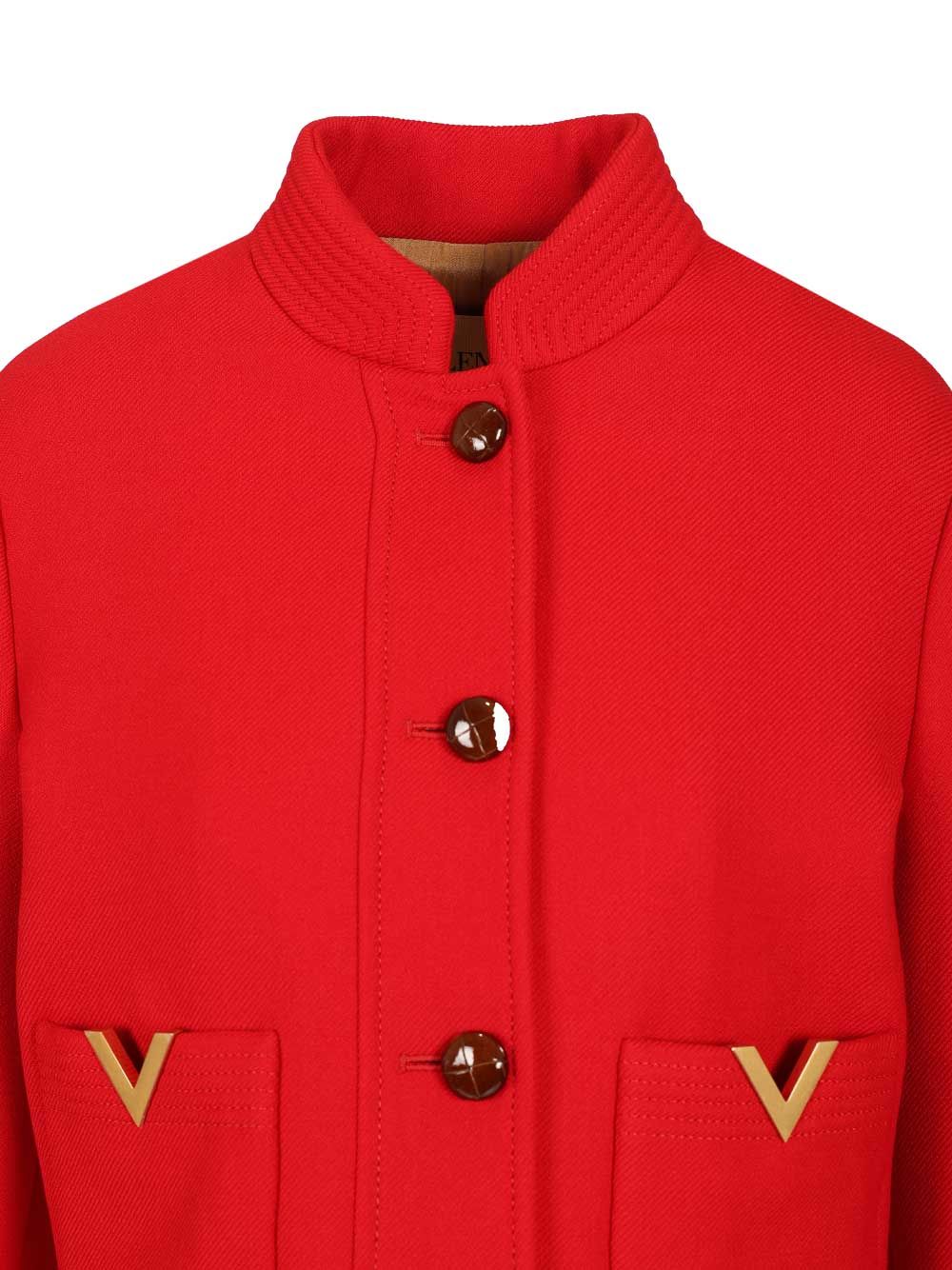 Valentino Garavani Peacoat In Drill Double With V Gold Blazers - Red | 38d3585476d095f666bafe611c09158f9fabf6a1