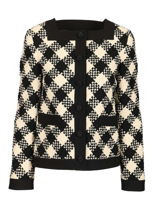 Damier Checked Bouclé Tweed Jacket Knitwear Multicolor