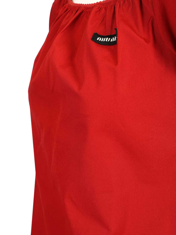 Miu Miu Cotton Midi Dress Dresses - Red | 7fbac56fdb1b21a1f127dd3265feb4b5dd6d4332