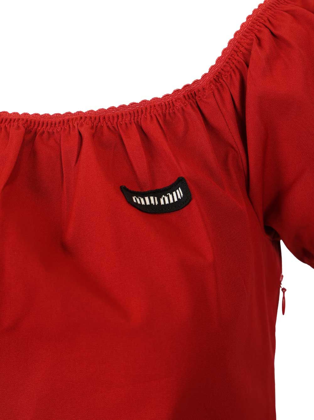 Miu Miu Cotton Midi Dress Dresses - Red | 634bf7e049219dd51952f016eaed50a27abc1d40