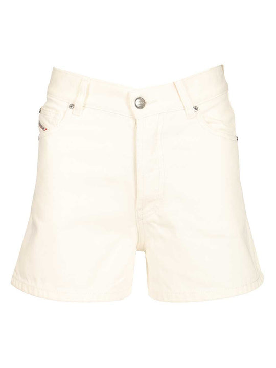 White Cotton Denim Shorts Trousers White