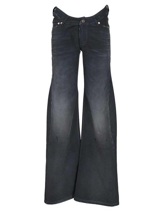 Curved Waist Pants Jeans Blue