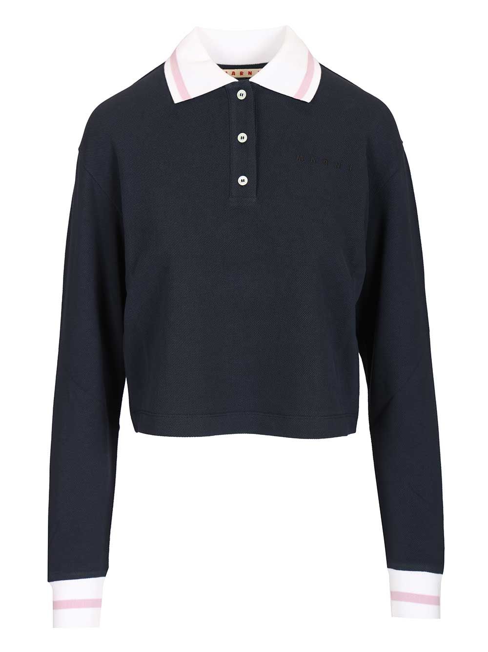 Marni Long-Sleeved Cotton Piqué Polo shirt - Blue | 024a3904cf024c14fd5dd3dd41e07f2809586ca5
