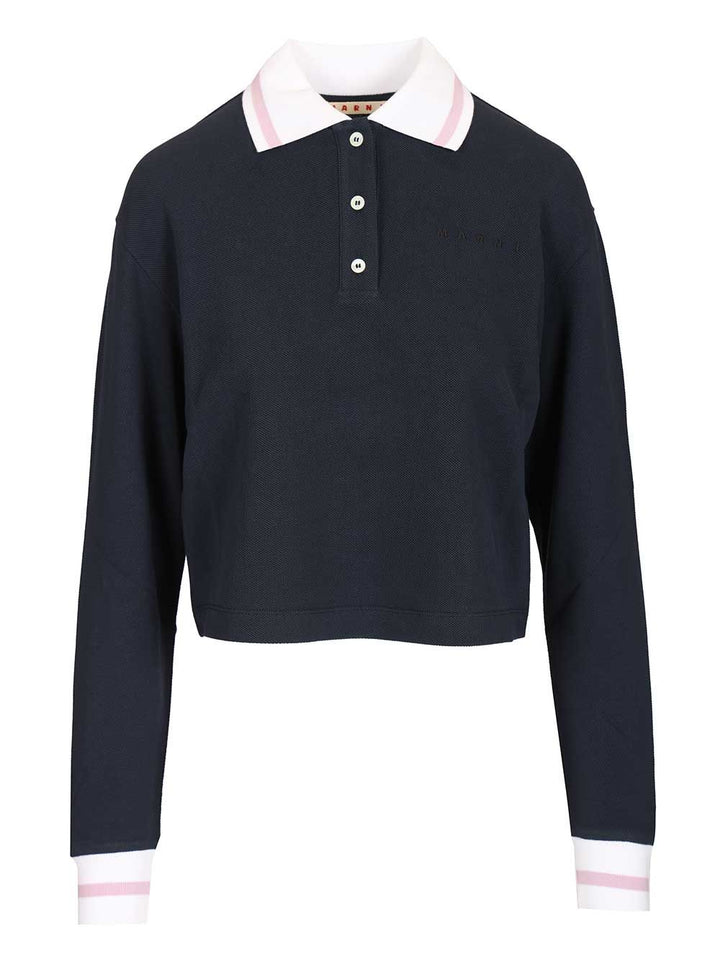 Marni Long-Sleeved Cotton Piqué Polo shirt - Blue | 024a3904cf024c14fd5dd3dd41e07f2809586ca5