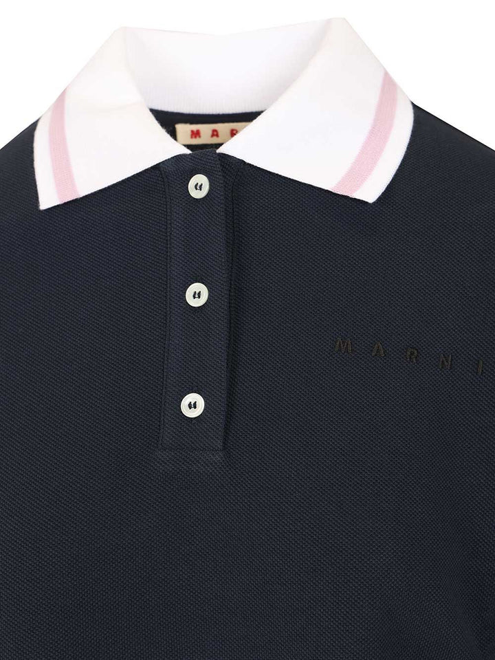 Marni Long-Sleeved Cotton Piqué Polo shirt - Blue | b81440397fd00a53ac5832f67019d84ea3489082