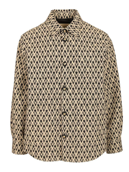 Toute La V Jacquard Cotton Blend Jacket Shirts Beige