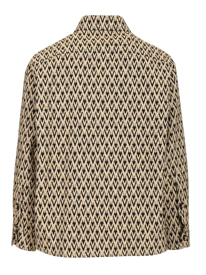 Valentino Garavani Toute La V Jacquard Cotton Blend Jacket Shirts - Beige | 70576ded8eab3acc0cbe90fb37a2e9a34deea3a4