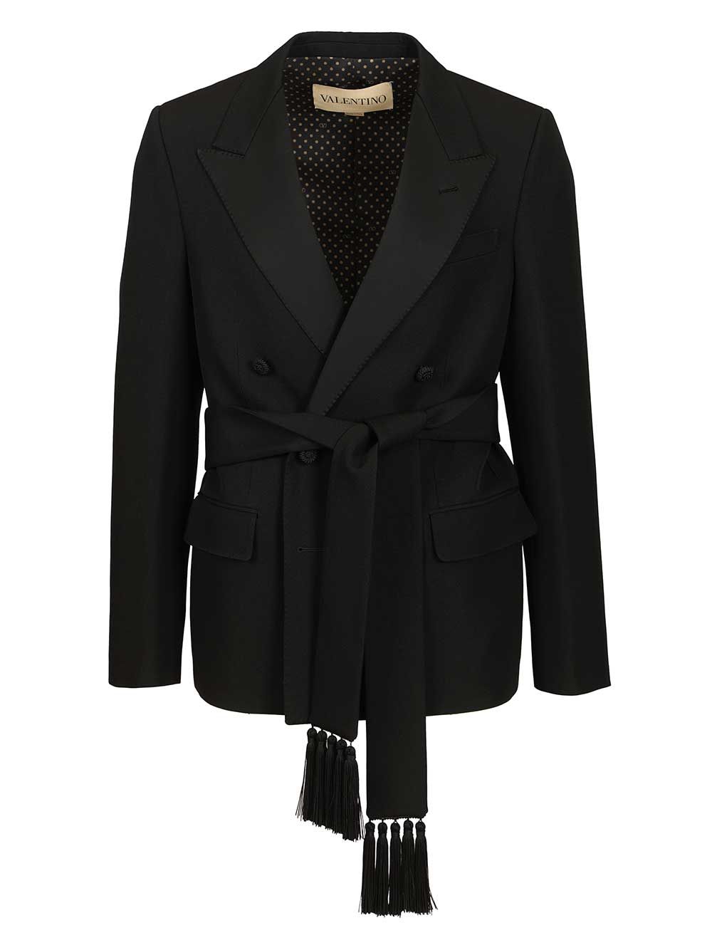 Valentino Garavani Virgin Wool Blazer With Belt Jackets - Black | 2f42c36d96185f6385ba3d9035a1a82fd174b6a7