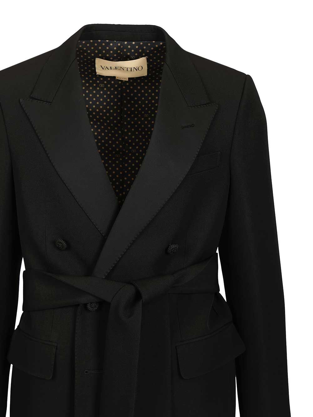 Valentino Garavani Virgin Wool Blazer With Belt Jackets - Black | 849e2e6c73e1149b56f6d954b818437b11294097