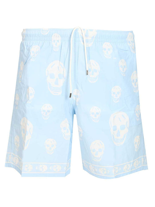 Swim Shorts With Skull Motif Trousers Light Blue