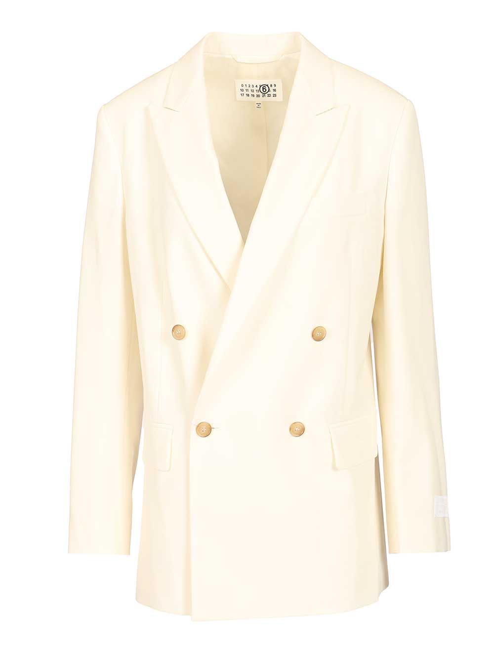 Mm6 Maison Margiela Double-Breasted Blazer Jackets - Beige | a5031796fbe22d554cd10e1ebea9e524adfb9a87