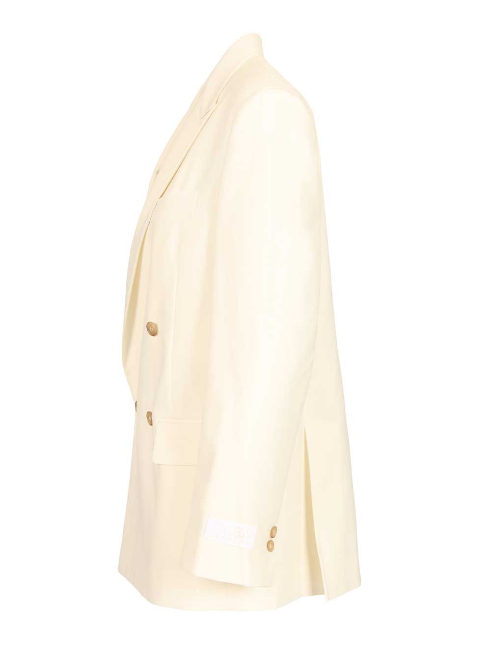 Mm6 Maison Margiela Double-Breasted Blazer Jackets - Beige | eefbbab4aeecc49cb15121223c9cbf742fca50a5