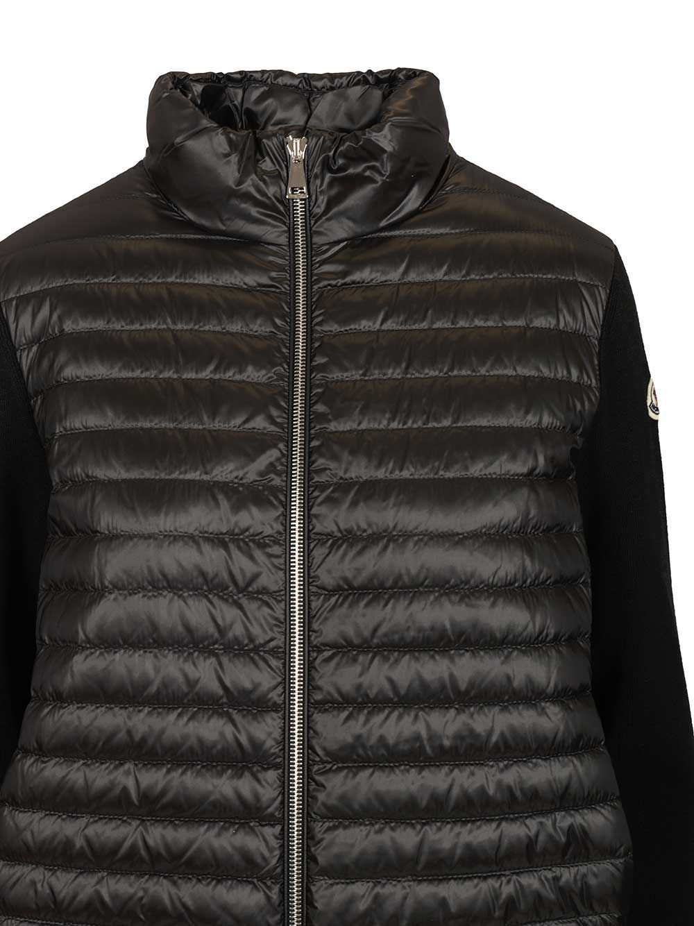 Moncler Padded Wool Cardigan With Zip Knitwear - Black | edeaf53971cd1499e32c69da7d1e4c61dba07fe5