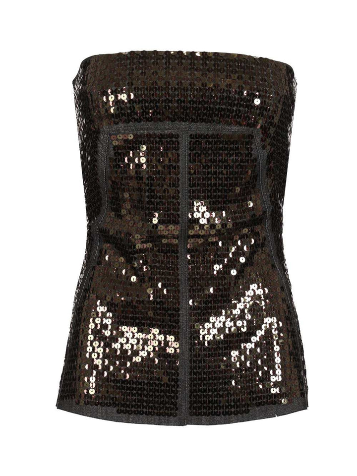 Rick Owens Denim Bustier Top With Sequins Tops - Black | cd9267aa28119d8ae2941a61aab2ec3a3cd1ff18