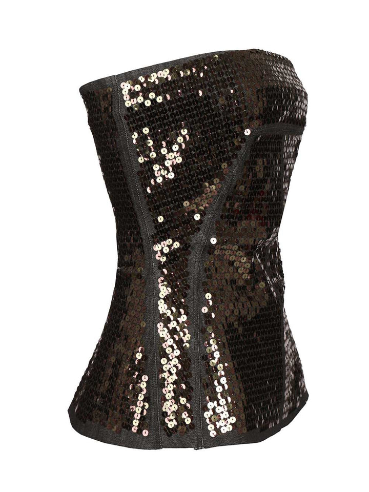 Rick Owens Denim Bustier Top With Sequins Tops - Black | 9c52abf5e3238e52cc9cf52c4074e2658a094a9f