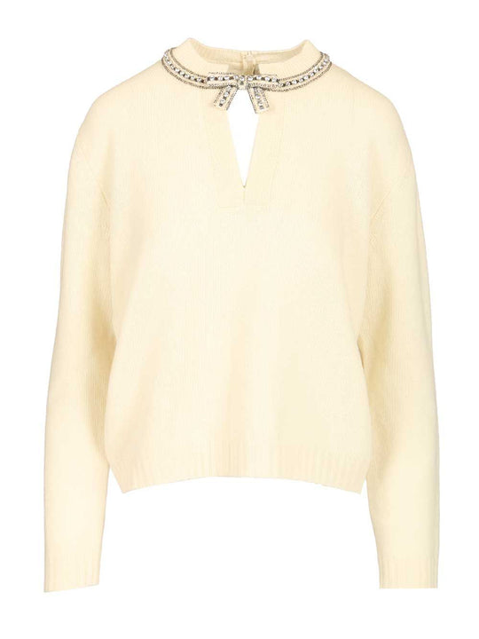 Virgin Wool Sweater With Embroidery Knitwear White