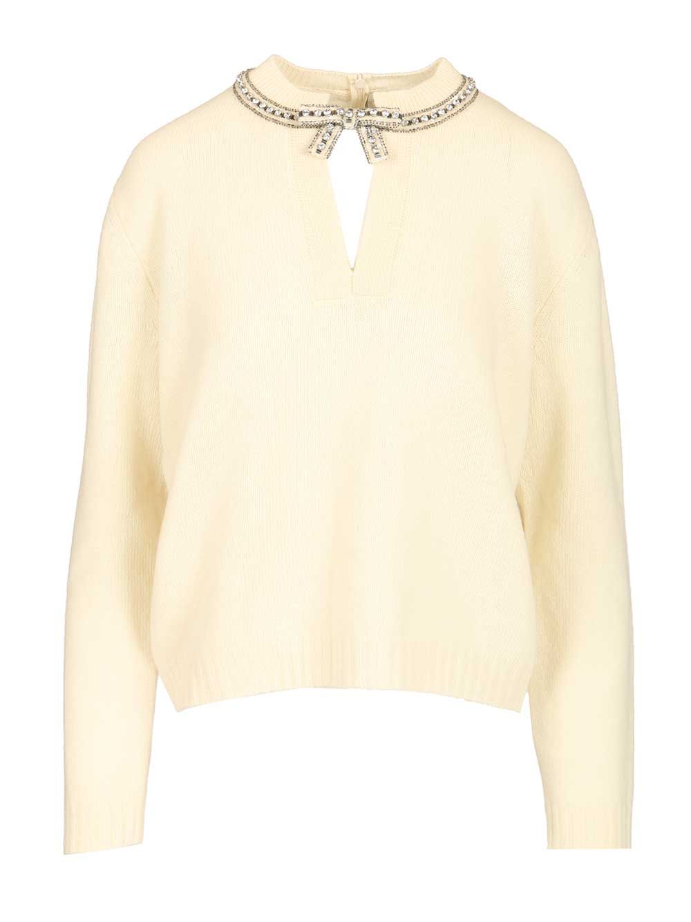 Valentino Garavani Virgin Wool Sweater With Embroidery Knitwear - White | ecdfa89a5f9099e4f17acd73d75341f5085bf692