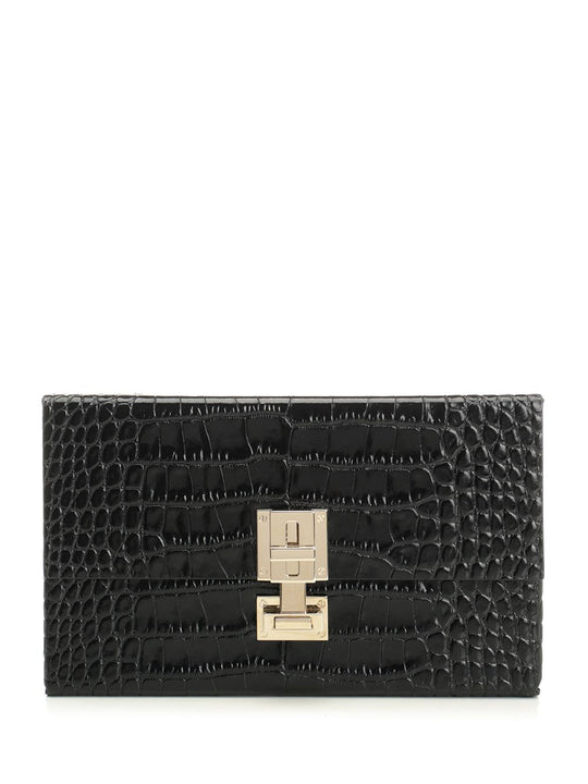 Clutch In Shiny Crocodile-Effect Leather Handbags Black