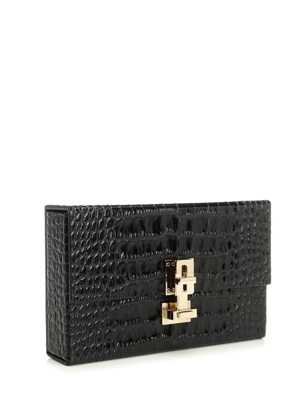 Tom Ford Clutch In Shiny Crocodile-Effect Leather Handbags - Black | 1bb96ad6bef789c99a3d1f4588a1a8dc53832844
