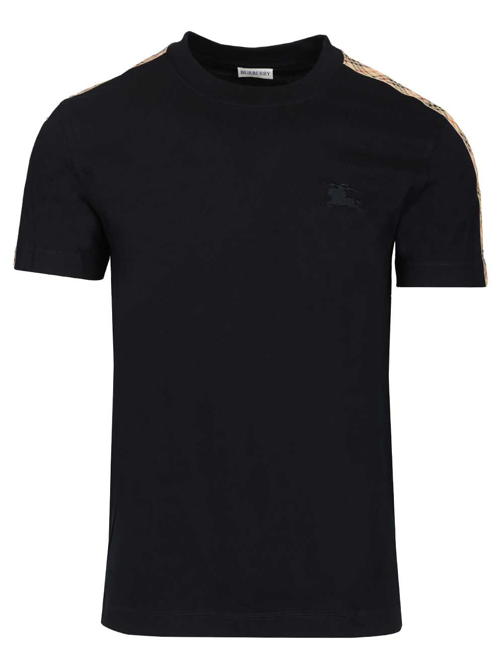 Burberry Cotton  With Check Trim T-Shirt - Blue | 398741e633939687279bd5d600ee81c0c16e5fca