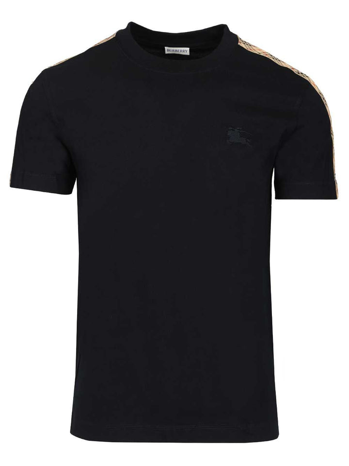 Burberry Cotton  With Check Trim T-Shirt - Blue | 398741e633939687279bd5d600ee81c0c16e5fca