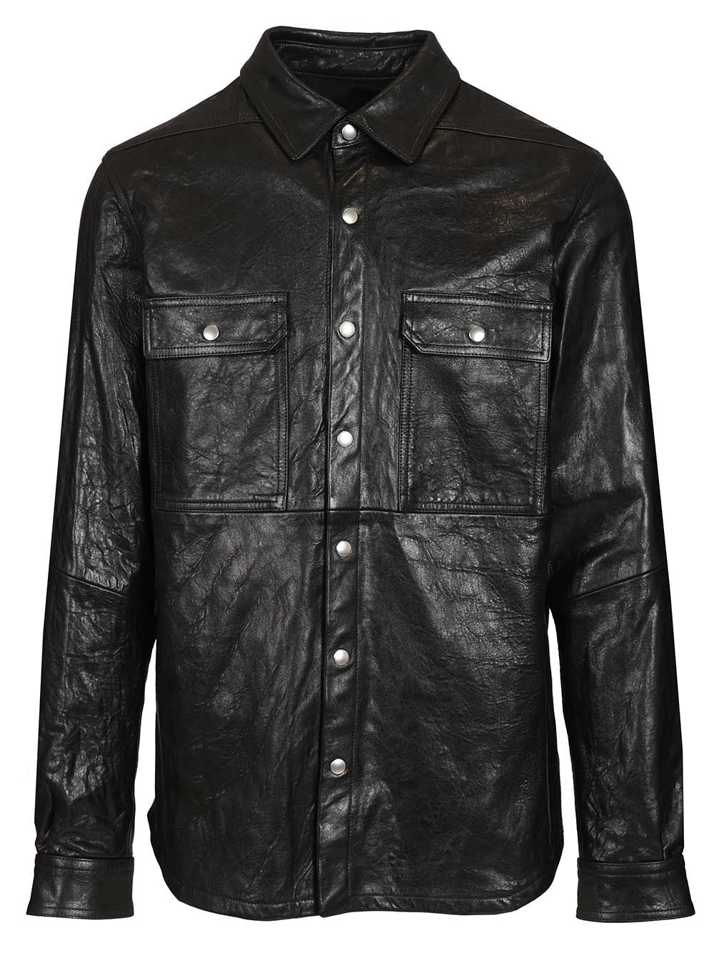 Rick Owens Outershirt In Leather Jackets - Black | 4d4f25fb26c7f61672f2741aab8e6b03844b7bb4
