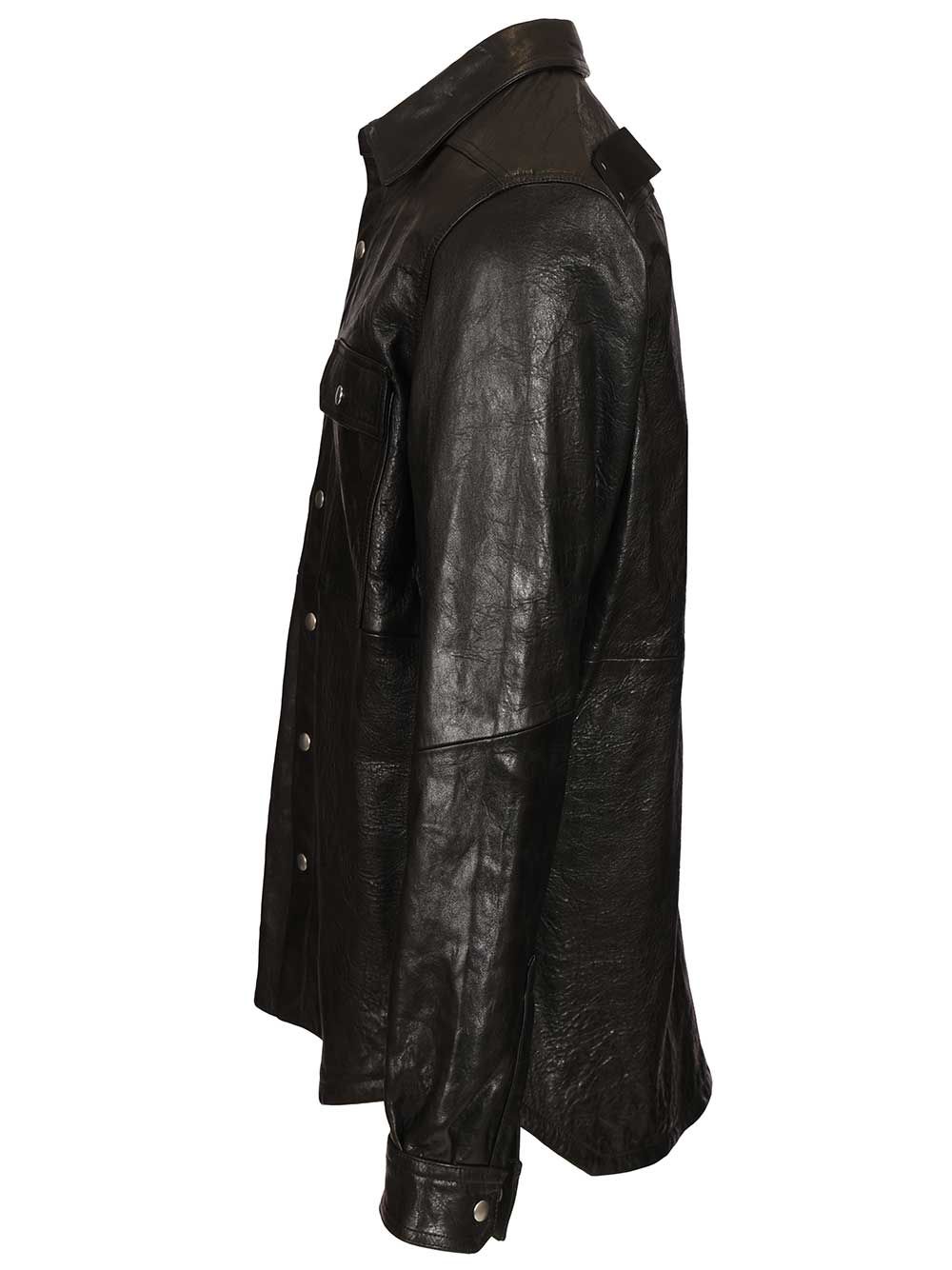 Rick Owens Outershirt In Leather Jackets - Black | 616a24301c969538dd050a1ba51c414bcbe9566f