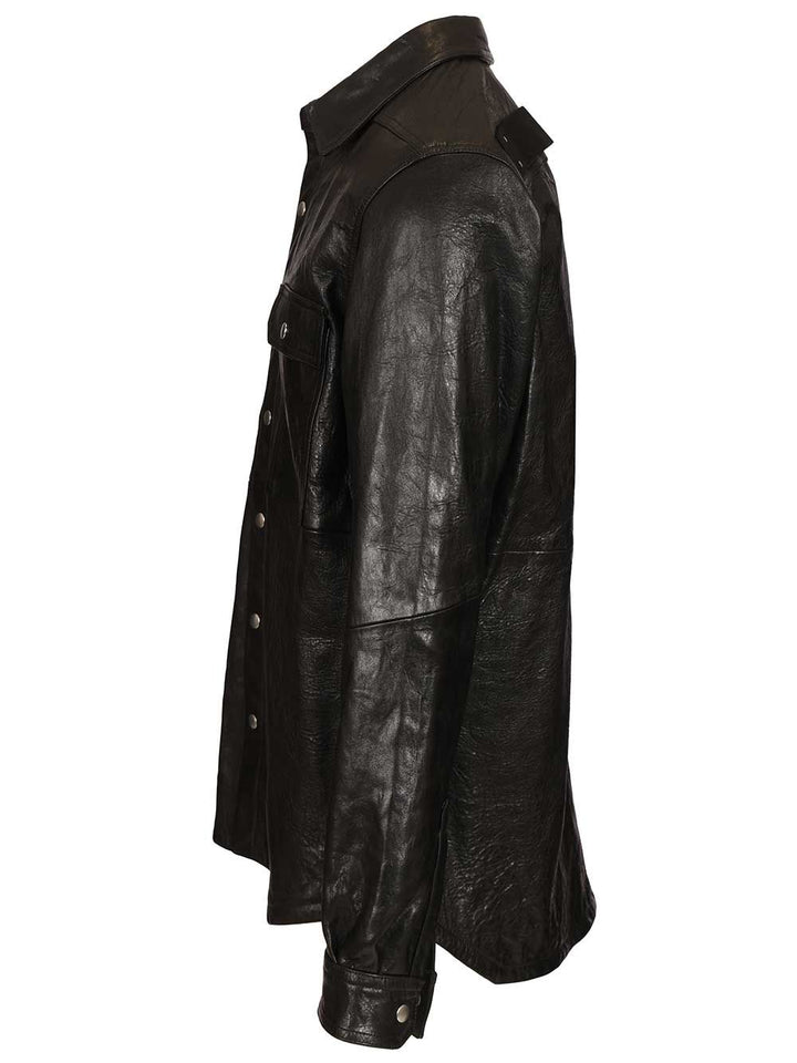 Rick Owens Outershirt In Leather Jackets - Black | 616a24301c969538dd050a1ba51c414bcbe9566f