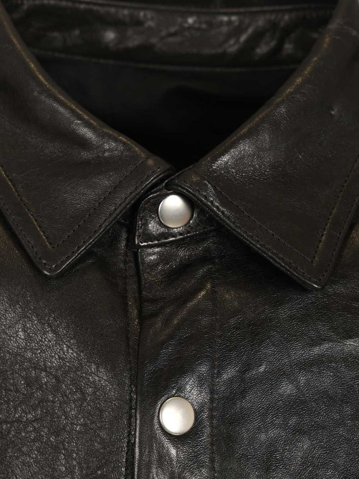 Rick Owens Outershirt In Leather Jackets - Black | 0c3cd6228baeb8a1cd6e223923930b1977e5b459