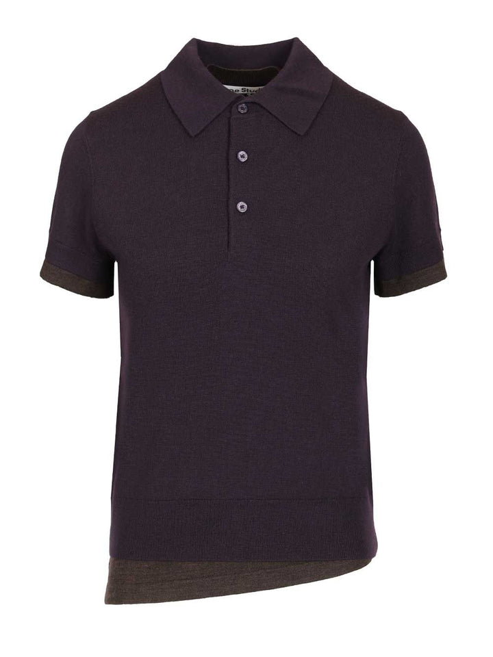 Acne Studios Layered Wool Polo Shirt T-Shirt - Violet | a15f672de9e19fe5b9f24891081ad54d6de05ae5