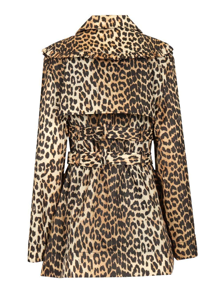 Ganni Short Duchesse Trench Coat With Animal Print Coats - Animalier | 163fd67e42047100eac23cafdbc366a50f396bda