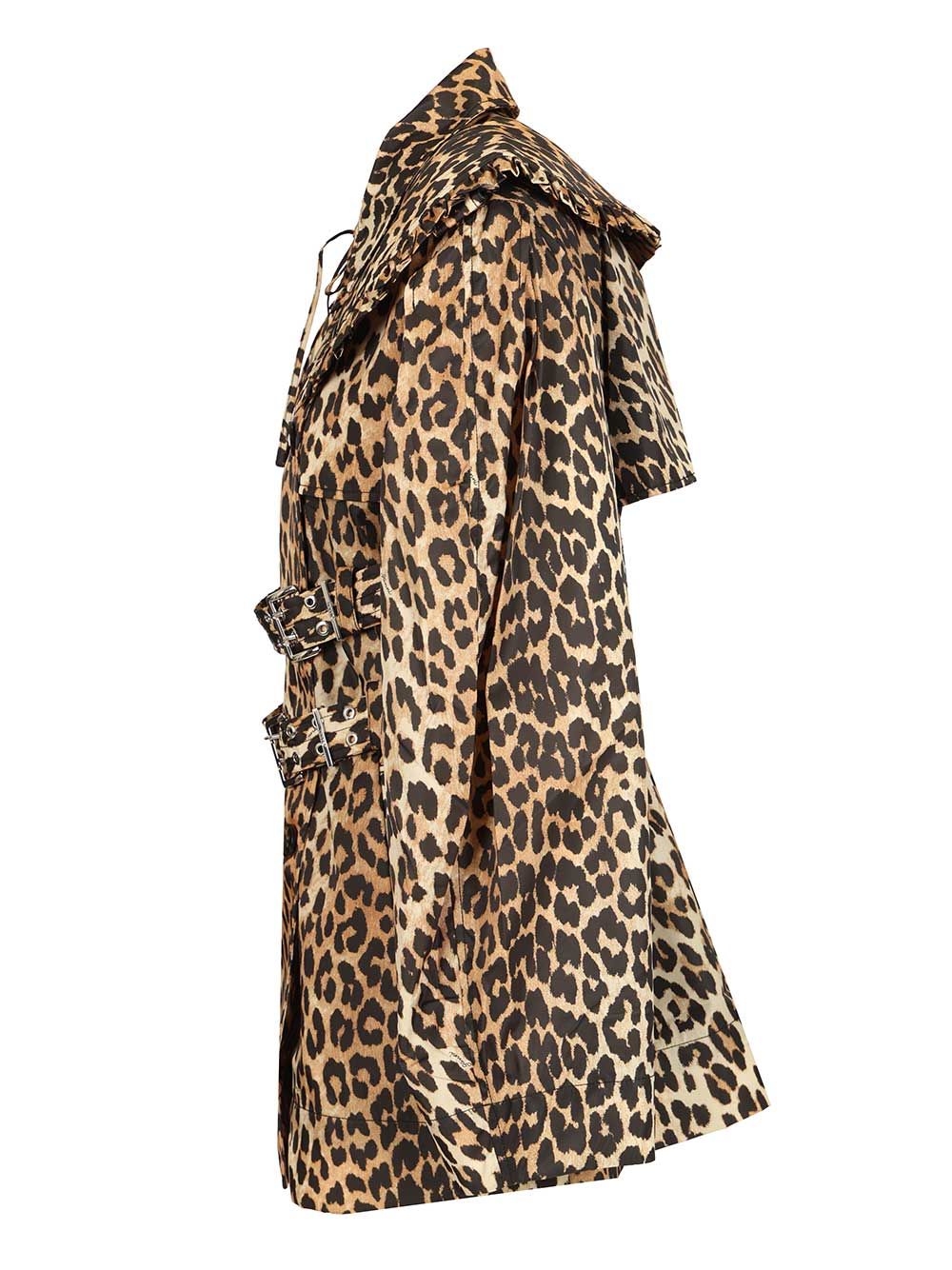Ganni Short Duchesse Trench Coat With Animal Print Coats - Animalier | 969dbad2c7489ce4315e21ff7b089c6b37fd26ba
