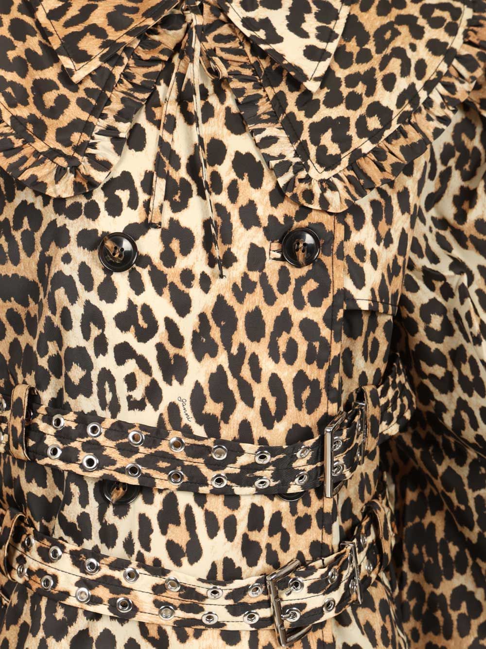 Ganni Short Duchesse Trench Coat With Animal Print Coats - Animalier | b8db5f80530449a2bccb008b4b7fbec495bd61be