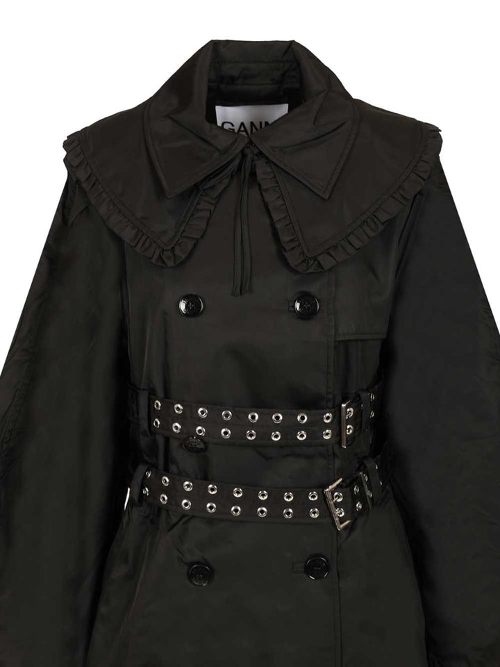 Ganni Duchesse Nylon Trenchcoat Coats - Black | 3615dee22866972a3078cafc20d02775bd1e9788