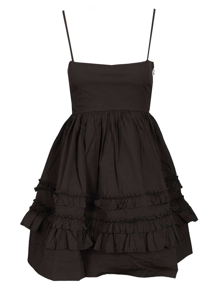 Ganni Stretch Cotton Mini Strap Dress W. Frills Dresses - Black | c7fe362b417c3863fe334ec5d517c46caad75477